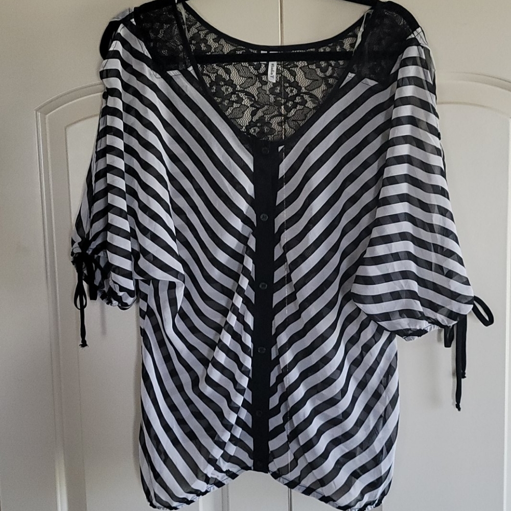 Maurices Black & White Sheer Blouse with Lace